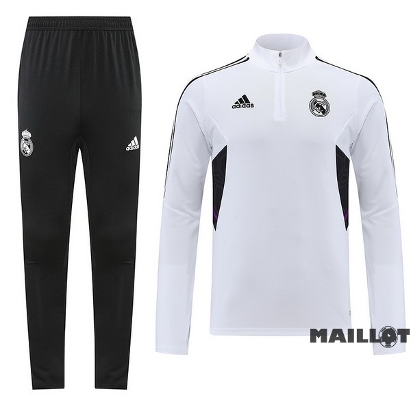 Foot Maillot Pas Cher Ensemble Complet Sudadera Entrainement Real Madrid 2022 2023 Noir Blanc