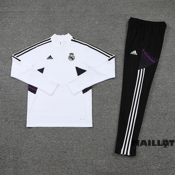 Foot Maillot Pas Cher Ensemble Complet Sudadera Entrainement Real Madrid 2022 2023 Noir Blanc