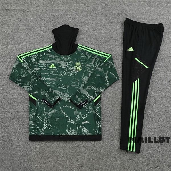 Foot Maillot Pas Cher Ensemble Complet Sudadera Entrainement Real Madrid 2022 2023 Vert Noir