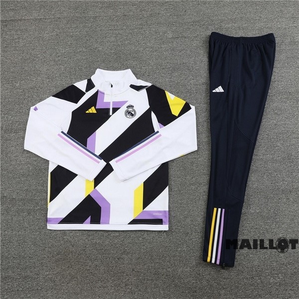 Foot Maillot Pas Cher Ensemble Complet Sudadera Entrainement Real Madrid 2023 2024 Blanc Purpura Bleu