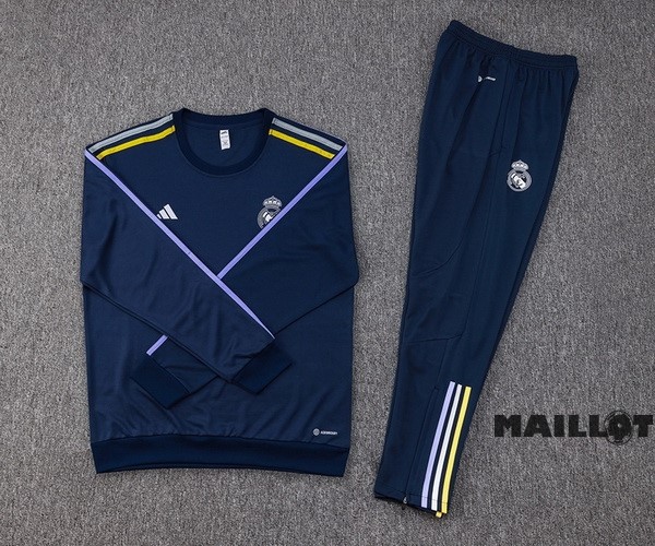 Foot Maillot Pas Cher Ensemble Complet Sudadera Entrainement Real Madrid 2023 2024 Bleu Marine