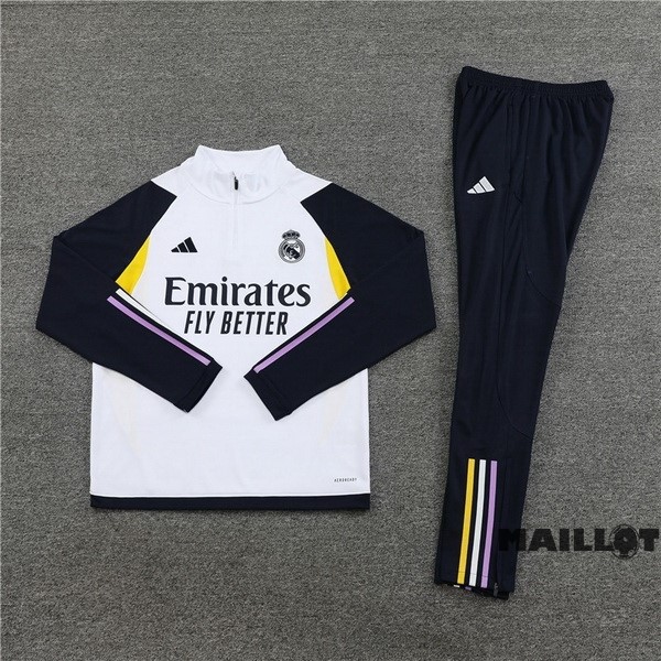 Foot Maillot Pas Cher Ensemble Complet Sudadera Entrainement Real Madrid Enfant 2023 2024 Blanc Bleu