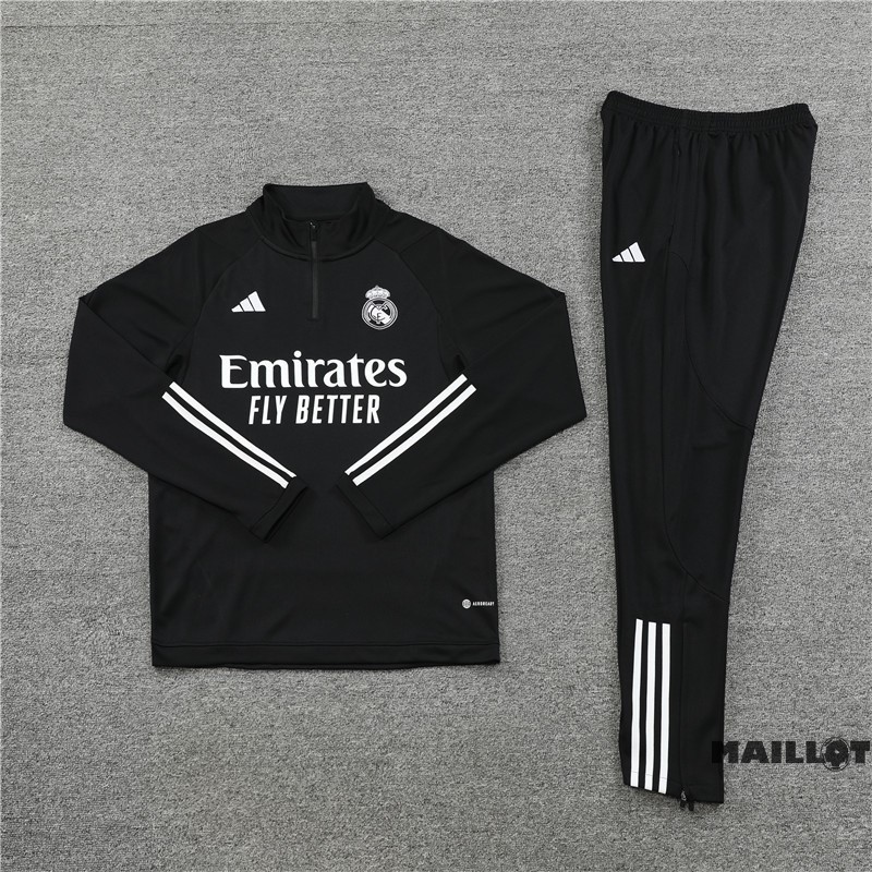 Foot Maillot Pas Cher Ensemble Complet Sudadera Entrainement Real Madrid Enfant 2023 2024 Noir