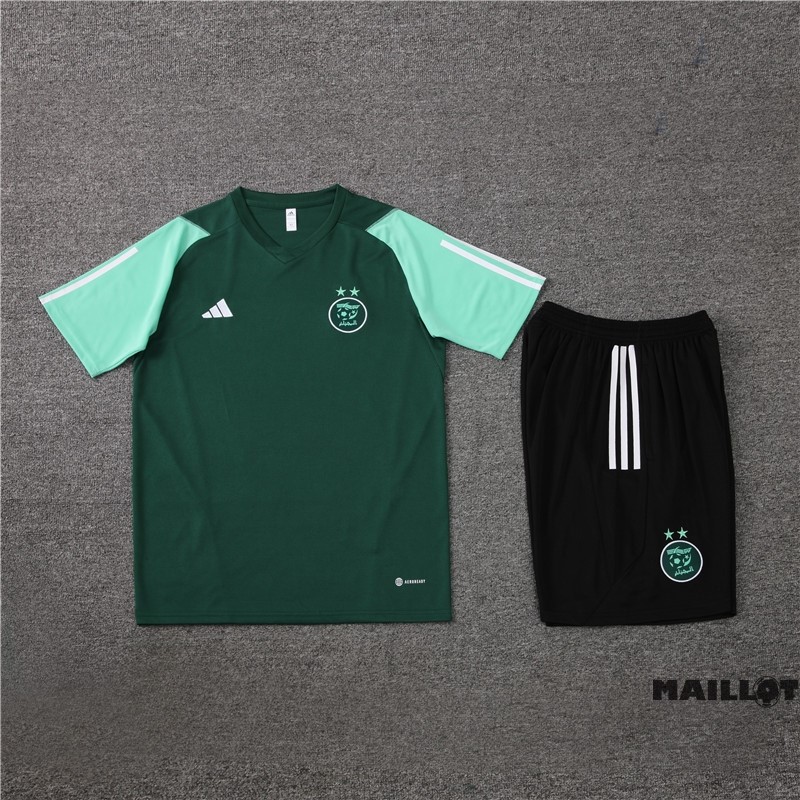 Foot Maillot Pas Cher Entrainement Ensemble Complet Algérie Enfant 2023 Vert Noir