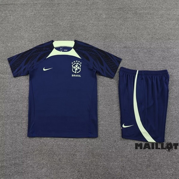 Foot Maillot Pas Cher Entrainement Ensemble Complet Brésil 2022 Bleu Marine II Vert