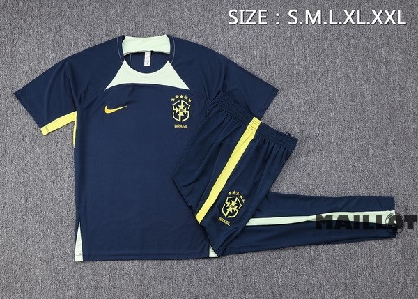Foot Maillot Pas Cher Entrainement Ensemble Complet Brésil 2023 Bleu Marine I Vert