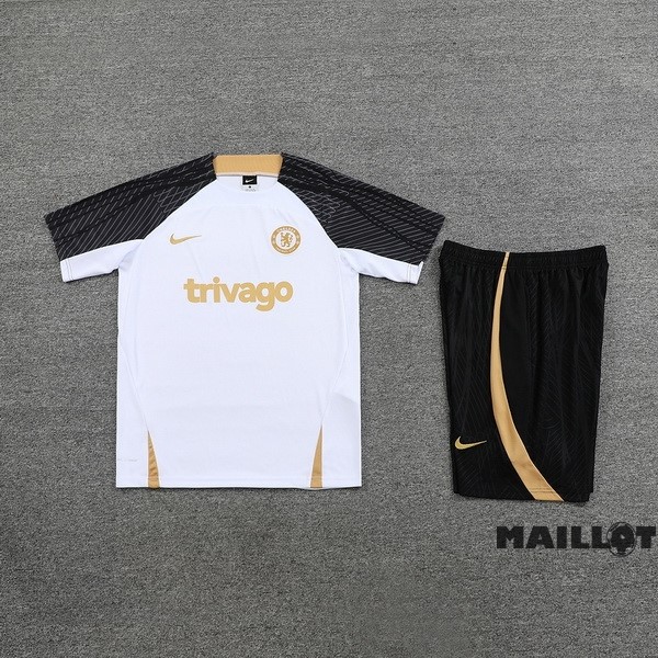 Foot Maillot Pas Cher Entrainement Ensemble Complet Chelsea 2023 2024 Blanc Noir