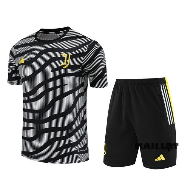 Foot Maillot Pas Cher Entrainement Ensemble Complet Enfant Juventus 2023 2024 Gris Noir Jaune