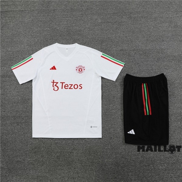 Foot Maillot Pas Cher Entrainement Ensemble Complet Enfant Manchester United 2022 2023 Blanc Noir