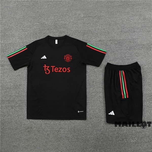 Foot Maillot Pas Cher Entrainement Ensemble Complet Enfant Manchester United 2022 2023 Noir Rouge