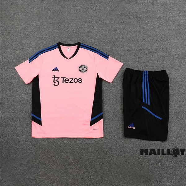 Foot Maillot Pas Cher Entrainement Ensemble Complet Enfant Manchester United 2022 2023 Rose II Noir