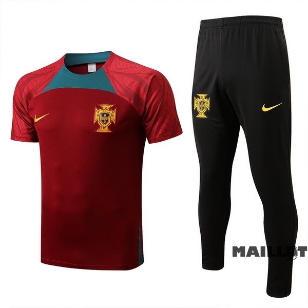 Foot Maillot Pas Cher Entrainement Ensemble Complet Enfant Portugal 2022 Rouge Vert Noir