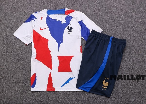 Foot Maillot Pas Cher Entrainement Ensemble Complet France 2022 Blanc Bleu
