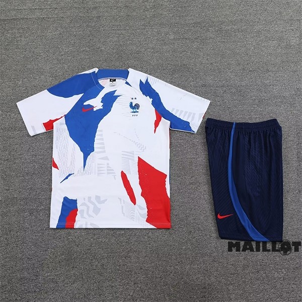 Foot Maillot Pas Cher Entrainement Ensemble Complet France 2023 Blanc Bleu