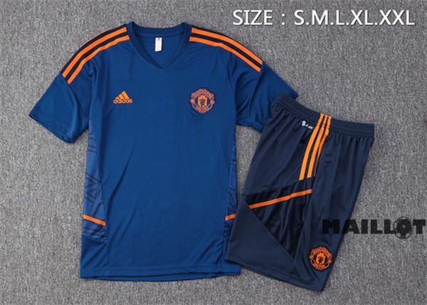 Foot Maillot Pas Cher Entrainement Ensemble Complet Manchester United 2022 2023 Bleu Orange
