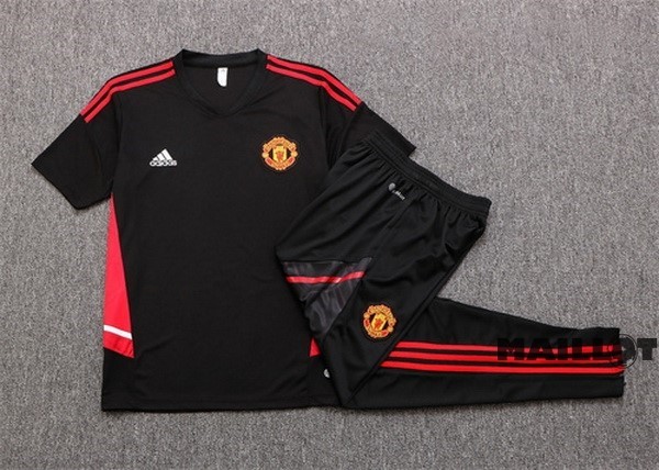 Foot Maillot Pas Cher Entrainement Ensemble Complet Manchester United 2022 2023 Noir Rouge