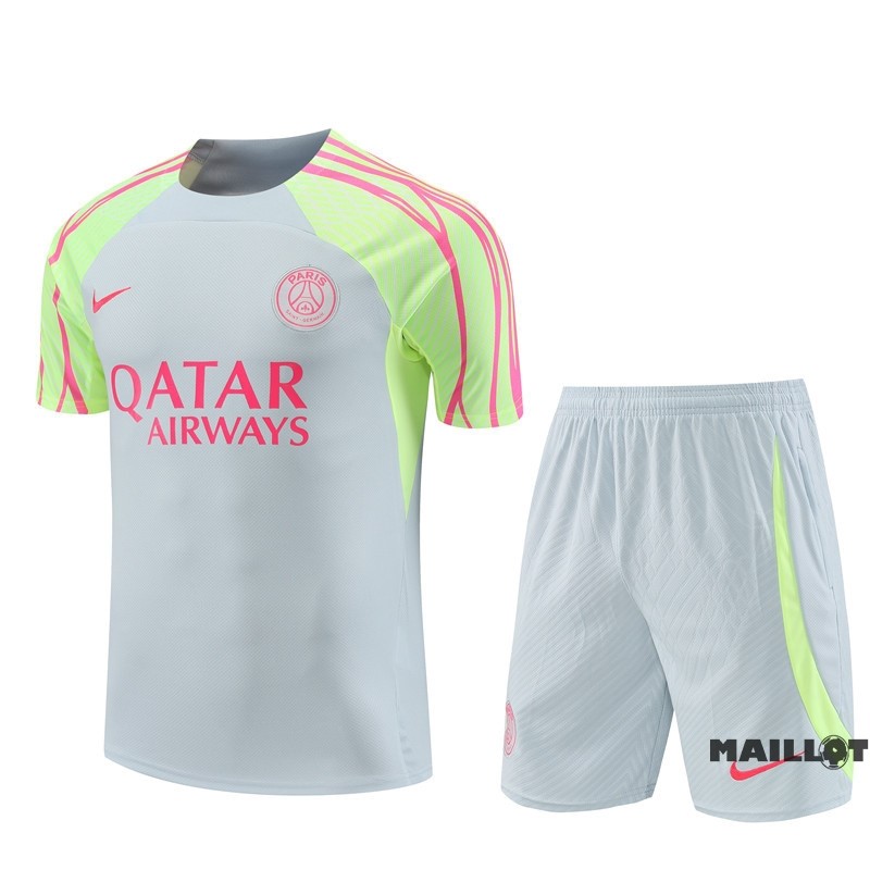 Foot Maillot Pas Cher Entrainement Ensemble Complet Paris Saint Germain Enfant 2023 2024 Gris Vert