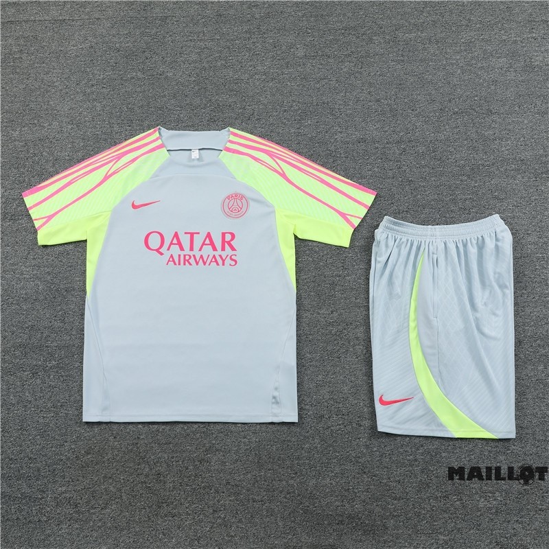 Foot Maillot Pas Cher Entrainement Ensemble Complet Paris Saint Germain Enfant 2023 2024 Gris Vert
