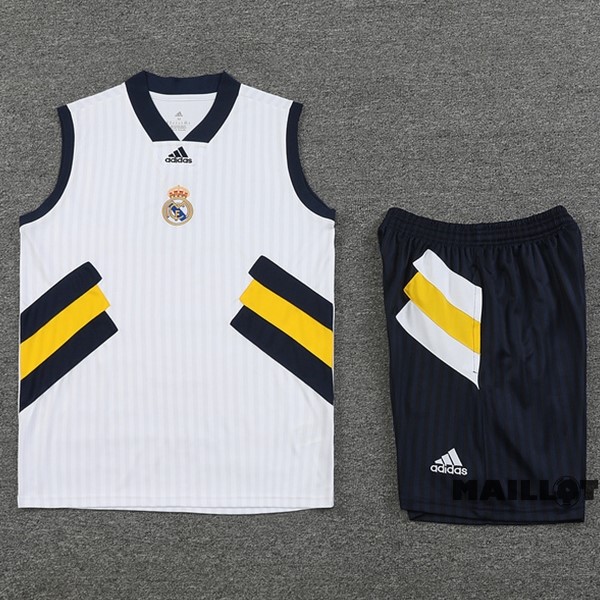 Foot Maillot Pas Cher Entrainement Ensemble Complet Real Madrid 2023 2024 Blanc Jaune