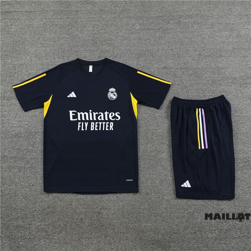 Foot Maillot Pas Cher Entrainement Ensemble Complet Real Madrid 2023 2024 Bleu Marine Jaune