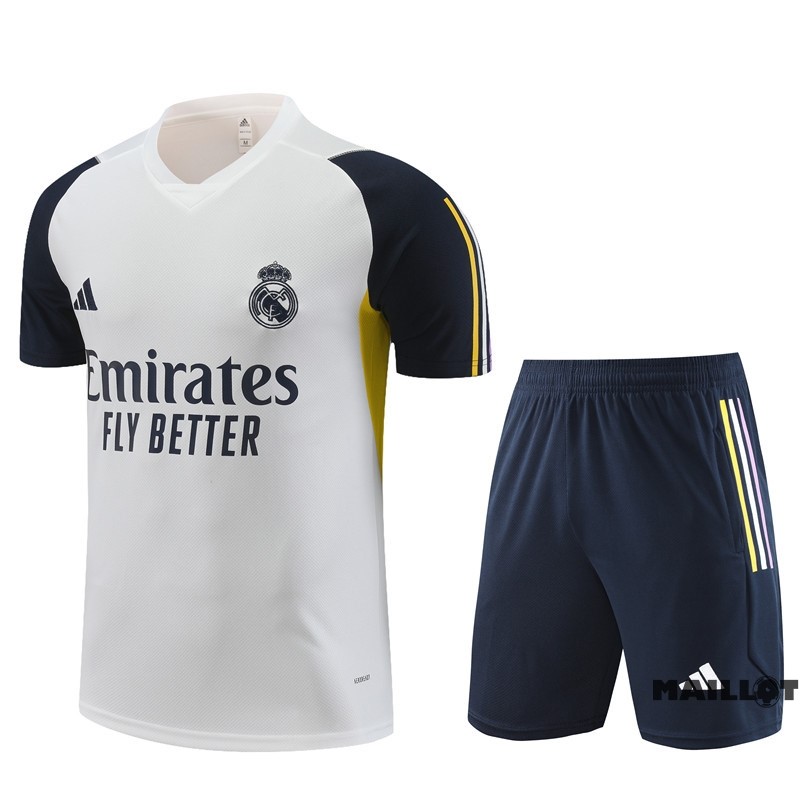 Foot Maillot Pas Cher Entrainement Ensemble Complet Real Madrid Enfant 2023 2024 Blanc I Bleu Marine