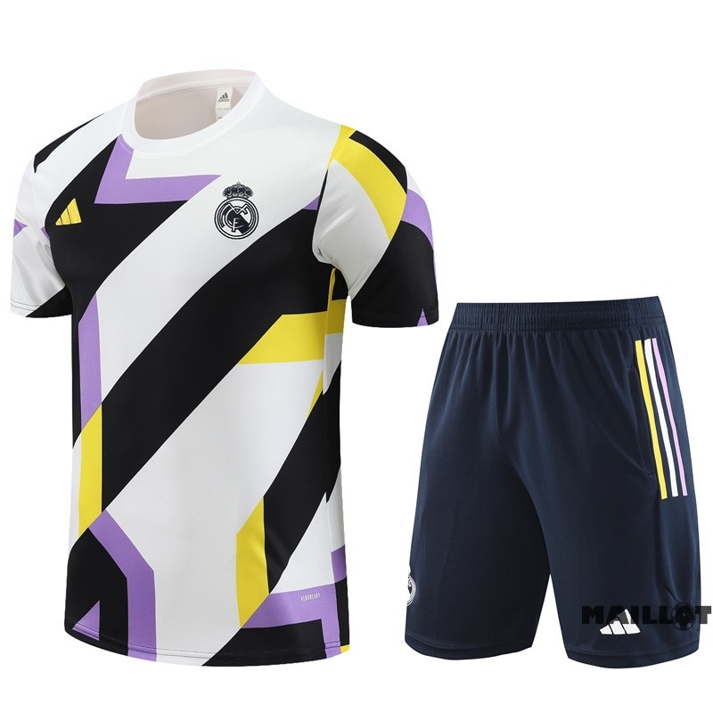 Foot Maillot Pas Cher Entrainement Ensemble Complet Real Madrid Enfant 2023 2024 Blanc Purpura Bleu