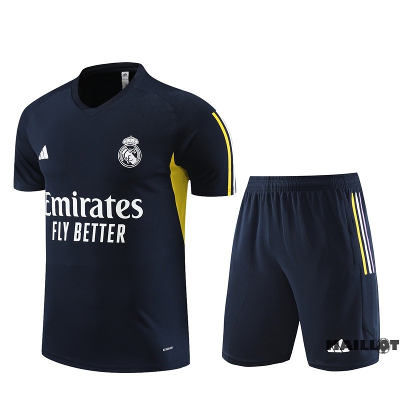Foot Maillot Pas Cher Entrainement Ensemble Complet Real Madrid Enfant 2023 2024 Bleu Marine Jaune