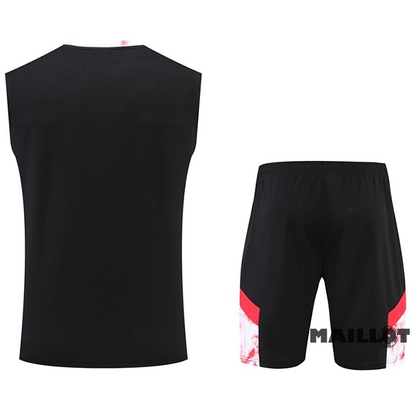 Foot Maillot Pas Cher Entrainement Sans Manches Ensemble Complet AC Milan 2022 2023 Noir Rouge