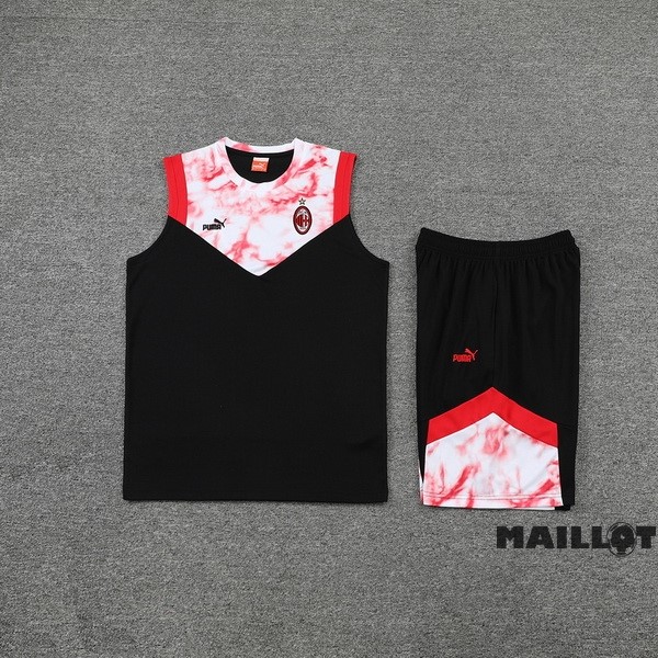 Foot Maillot Pas Cher Entrainement Sans Manches Ensemble Complet AC Milan 2022 2023 Noir Rouge