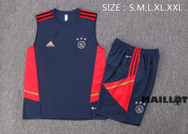 Foot Maillot Pas Cher Entrainement Sans Manches Ensemble Complet Ajax 2022 2023 Bleu Rouge