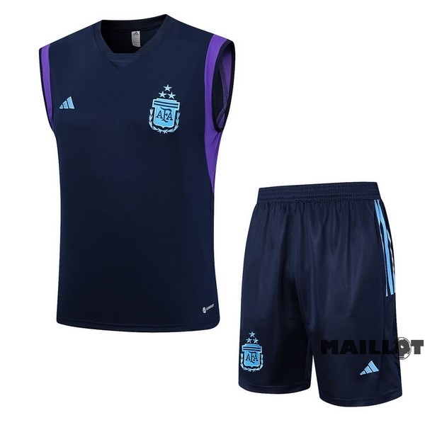 Foot Maillot Pas Cher Entrainement Sans Manches Ensemble Complet Argentine 2023 Bleu Marine