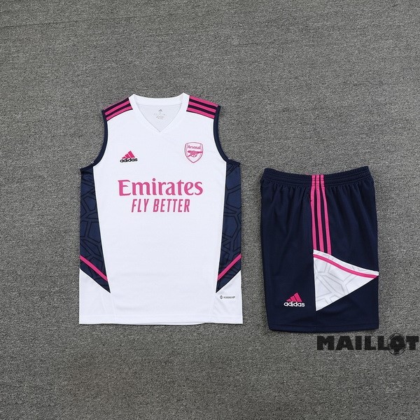 Foot Maillot Pas Cher Entrainement Sans Manches Ensemble Complet Arsenal 2023 2024 Blanc Rose Bleu