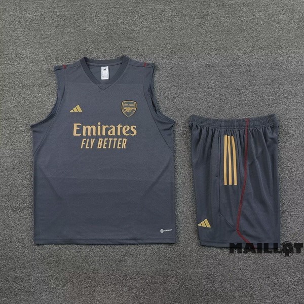 Foot Maillot Pas Cher Entrainement Sans Manches Ensemble Complet Arsenal 2023 2024 Gris