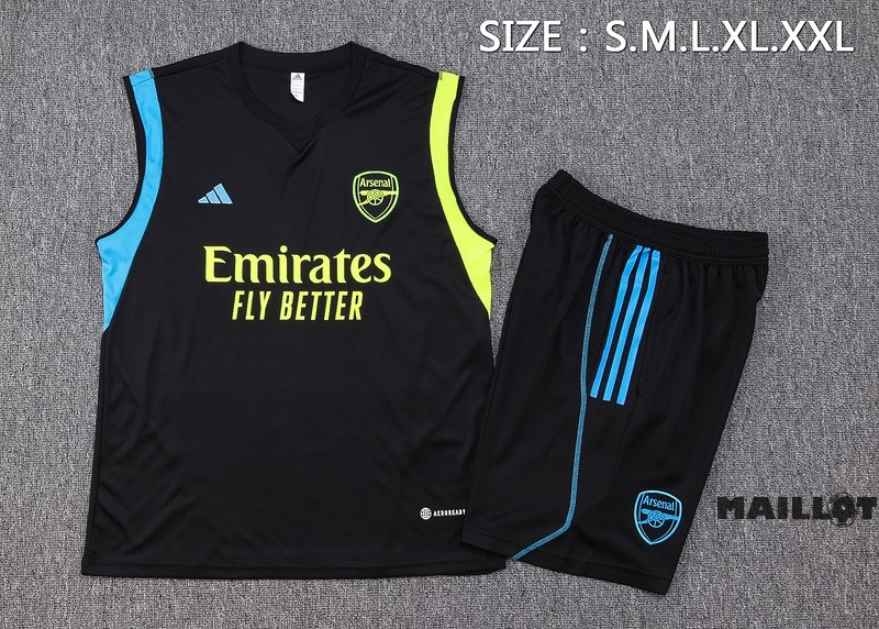 Foot Maillot Pas Cher Entrainement Sans Manches Ensemble Complet Arsenal 2023 2024 Noir I Vert