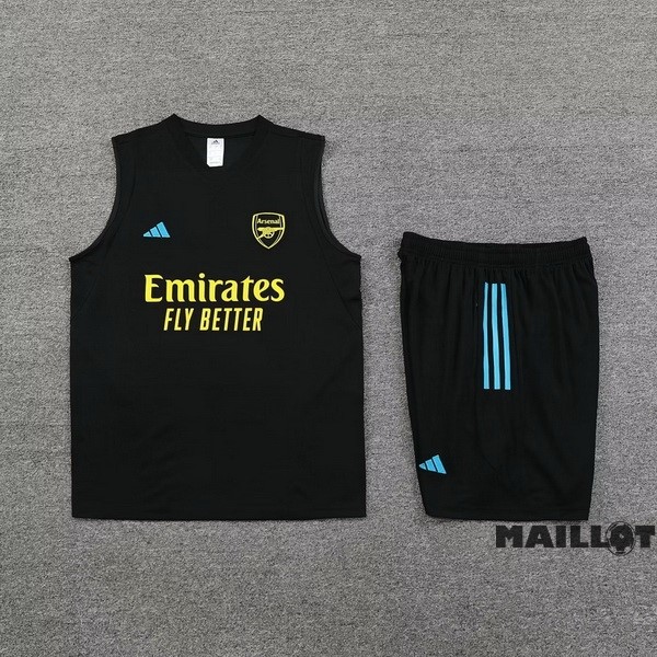 Foot Maillot Pas Cher Entrainement Sans Manches Ensemble Complet Arsenal 2023 2024 Noir Jaune