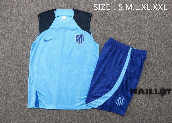 Foot Maillot Pas Cher Entrainement Sans Manches Ensemble Complet Atlético Madrid 2022 2023 Bleu