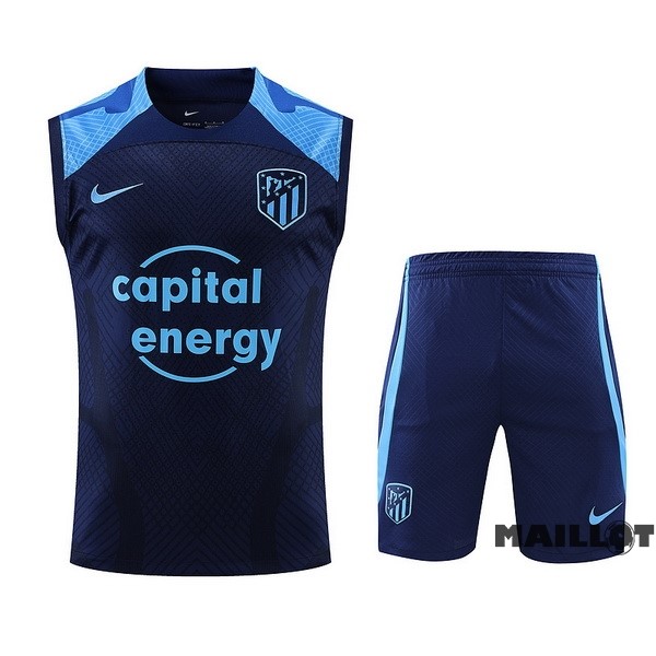 Foot Maillot Pas Cher Entrainement Sans Manches Ensemble Complet Atlético Madrid 2022 2023 Bleu