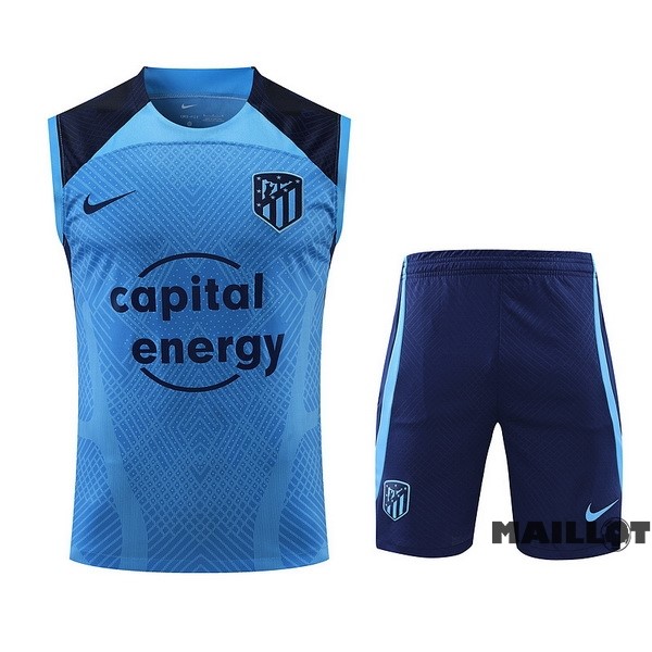 Foot Maillot Pas Cher Entrainement Sans Manches Ensemble Complet Atlético Madrid 2022 2023 I Bleu