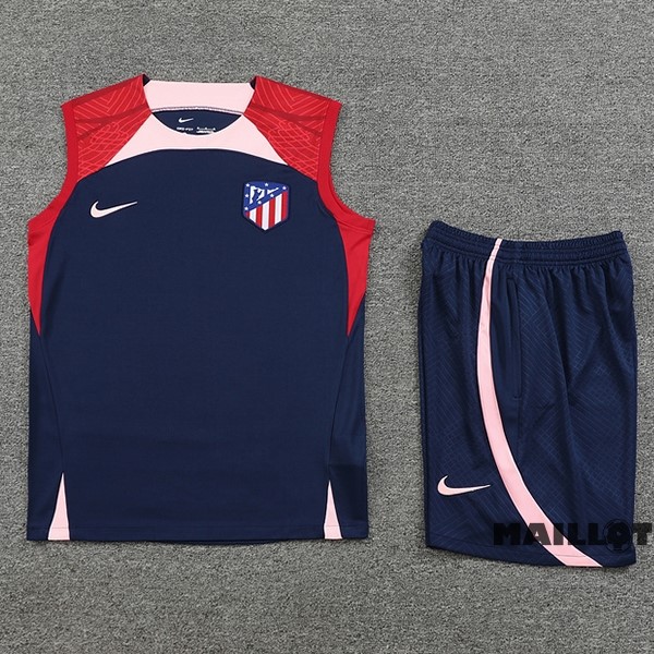 Foot Maillot Pas Cher Entrainement Sans Manches Ensemble Complet Atlético Madrid 2023 2024 Bleu Rouge