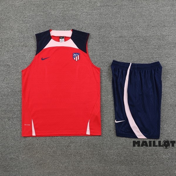 Foot Maillot Pas Cher Entrainement Sans Manches Ensemble Complet Atlético Madrid 2023 2024 Rouge Bleu