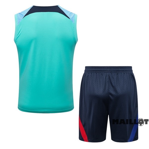 Foot Maillot Pas Cher Entrainement Sans Manches Ensemble Complet Barcelona 2022 2023 Bleu Vert