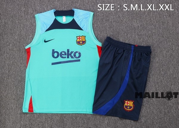 Foot Maillot Pas Cher Entrainement Sans Manches Ensemble Complet Barcelona 2022 2023 Bleu Vert