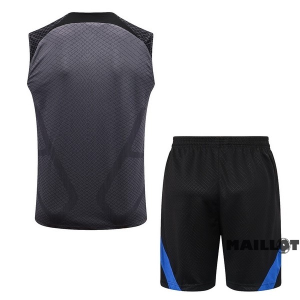 Foot Maillot Pas Cher Entrainement Sans Manches Ensemble Complet Barcelona 2022 2023 Gris Noir
