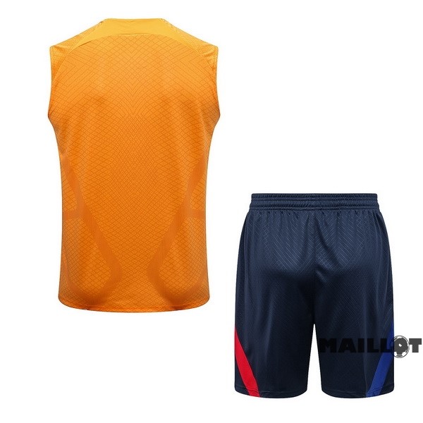 Foot Maillot Pas Cher Entrainement Sans Manches Ensemble Complet Barcelona 2022 2023 Orange Bleu