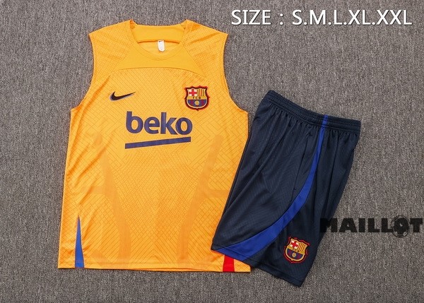 Foot Maillot Pas Cher Entrainement Sans Manches Ensemble Complet Barcelona 2022 2023 Orange Bleu