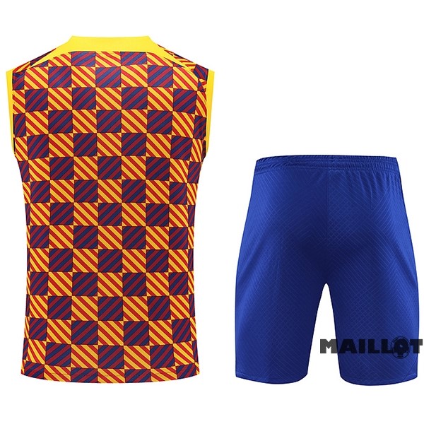 Foot Maillot Pas Cher Entrainement Sans Manches Ensemble Complet Barcelona 2023 2024 Orange Bleu
