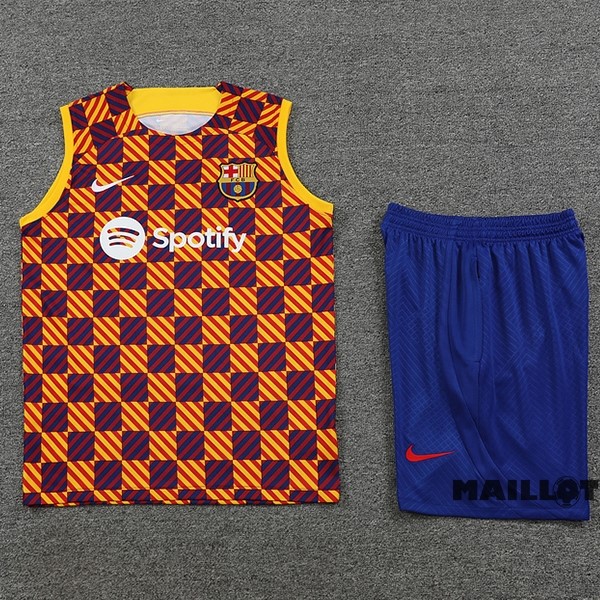 Foot Maillot Pas Cher Entrainement Sans Manches Ensemble Complet Barcelona 2023 2024 Orange Bleu