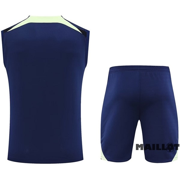 Foot Maillot Pas Cher Entrainement Sans Manches Ensemble Complet Brésil 2022 Bleu Marine II Vert