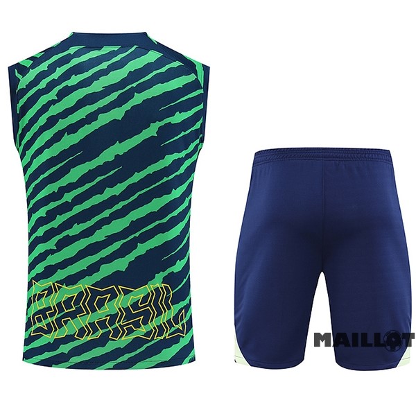 Foot Maillot Pas Cher Entrainement Sans Manches Ensemble Complet Brésil 2022 Vert Bleu Marine