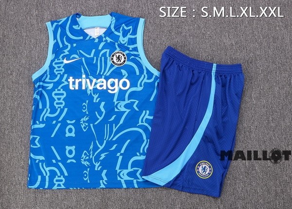 Foot Maillot Pas Cher Entrainement Sans Manches Ensemble Complet Chelsea 2022 2023 Bleu